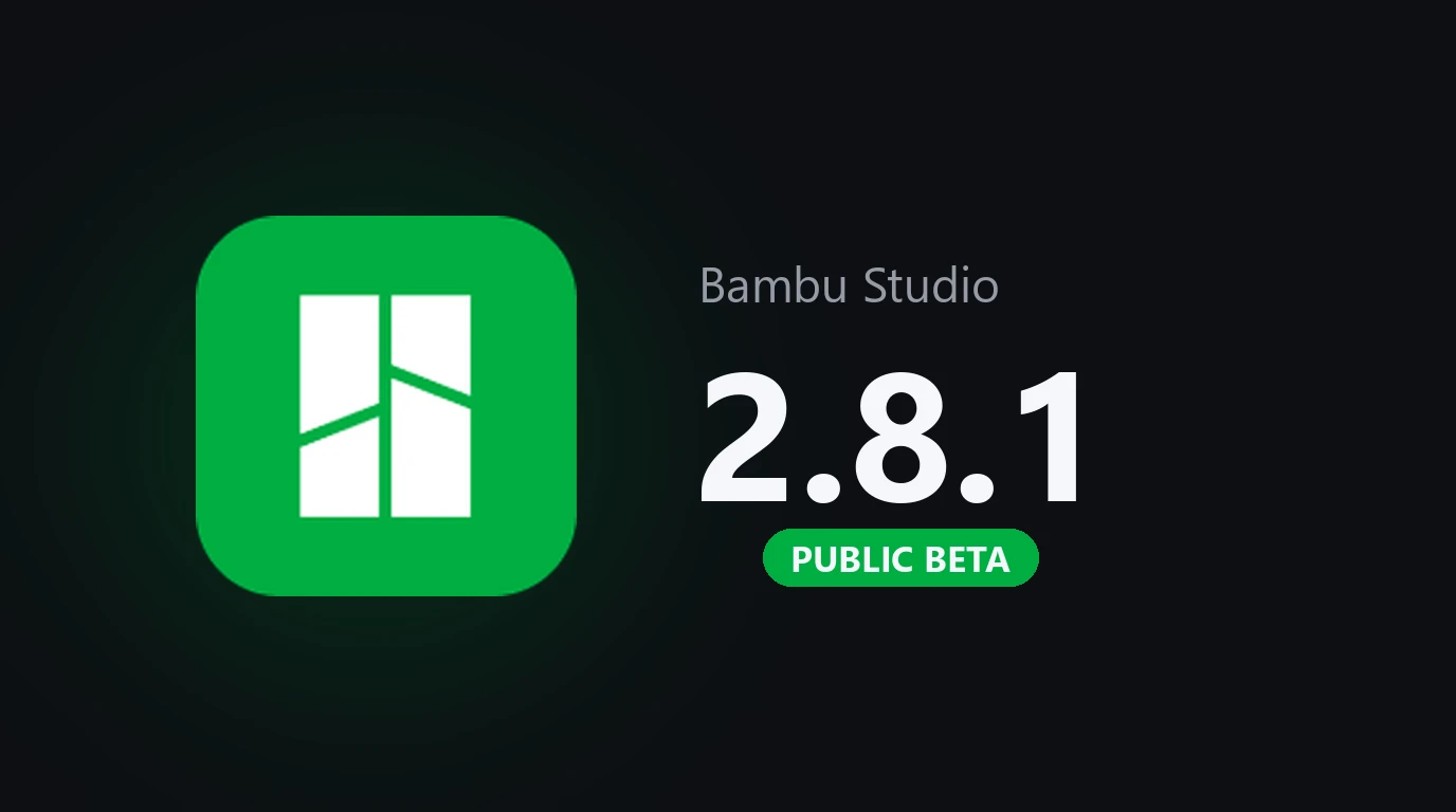 Bambu Studio 2.8.1 Public Beta title card with the Bambu Studio app icon